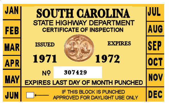(image for) 1971-72 South Carolina INSPECTION Sticker